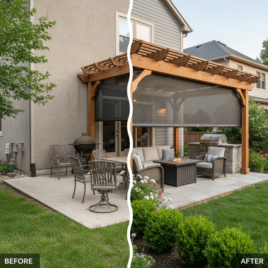 Beautiful finished patio with retractable screen system installed